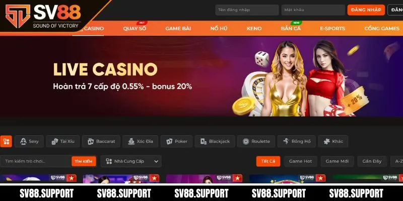 Khuyến mãi hoàn trả live casino lên đến 0.55% tại SV88